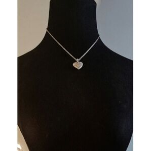 Chico’s Crystal Heart Necklace Silver Tone‎ NWOT Lobster Clasp